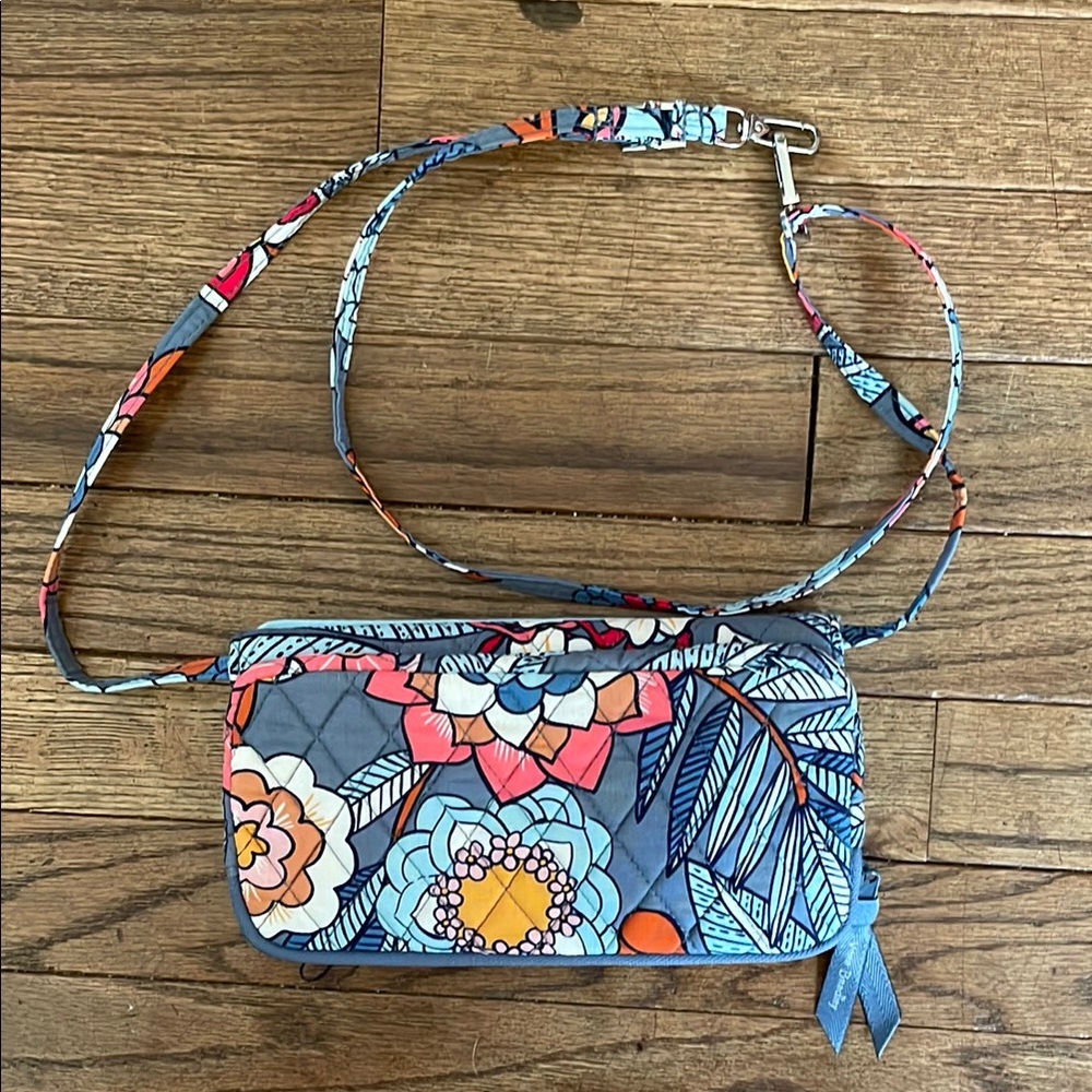 Vera Bradley RFID Wallet Crossbody Floral Blue Tropical Evening Bag